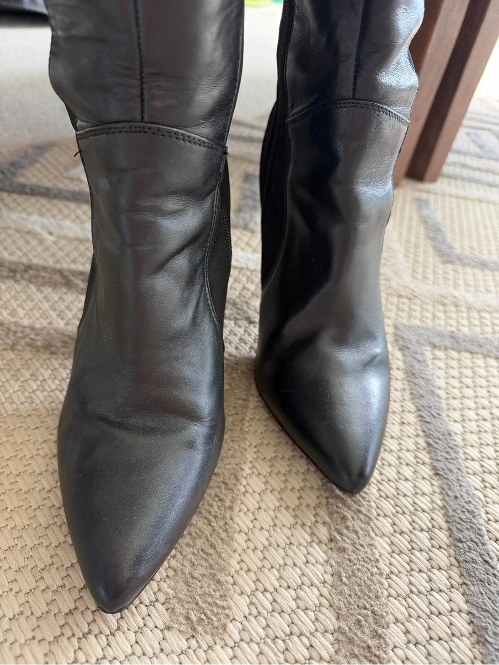 Charles David Black Leather Over the Knee Boots Size 8 Pointed Toe Stiletto